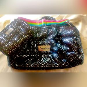 Brand New Justice metallic stars duffle bag with detachable case.